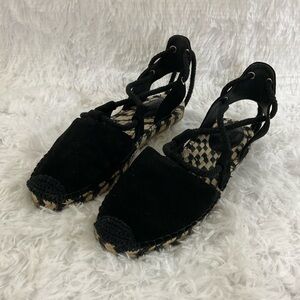 & OTHER STORIES WOMEN FLAT BLACK LACE UP ESPADRILLE SANDALS . SIZE-7